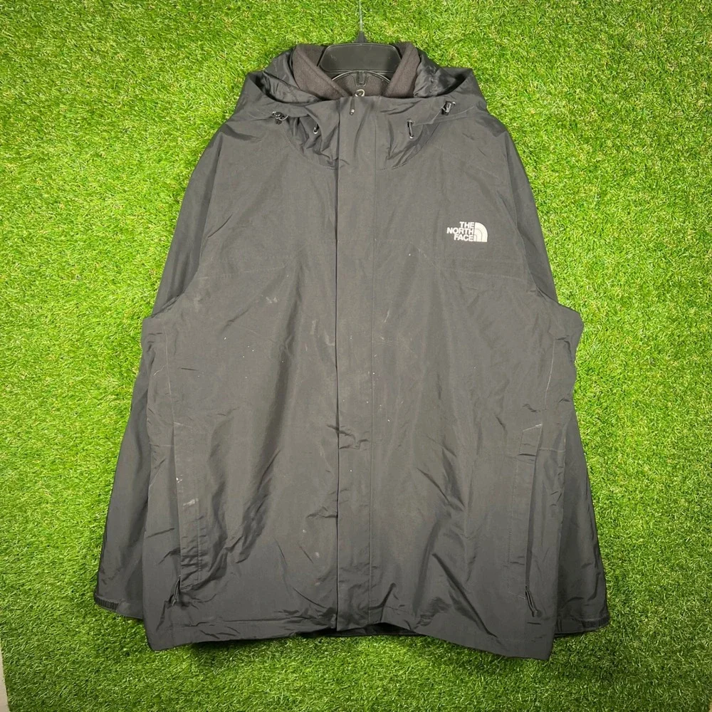 The North Face Mens Black Hooded Rain Jacket XXL Windbreaker Fleece Lined 4809